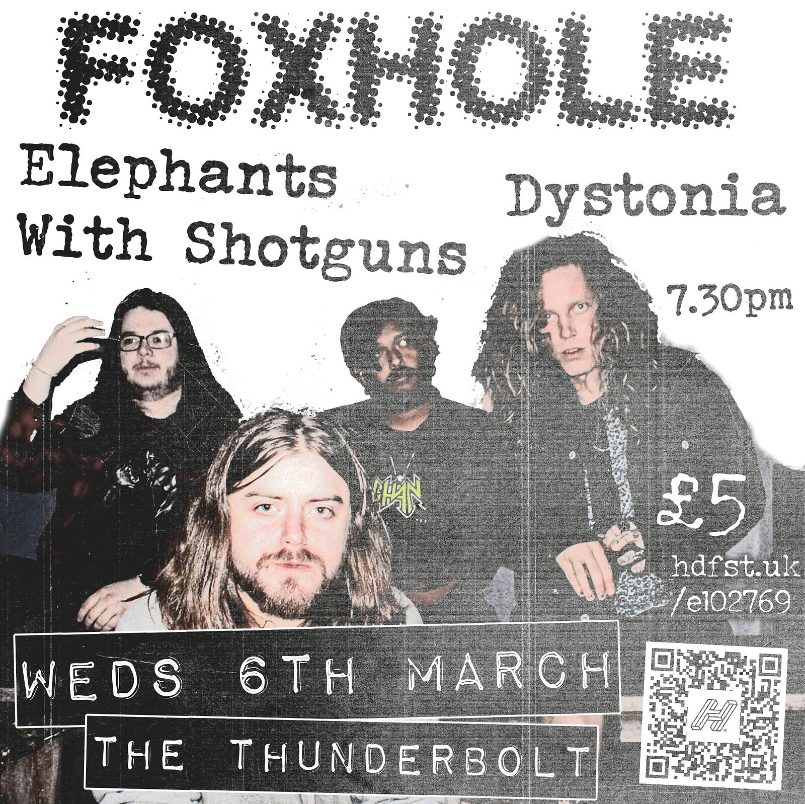 Foxhole + Elephants With Shotguns + Dystonia at The Thunderbolt
