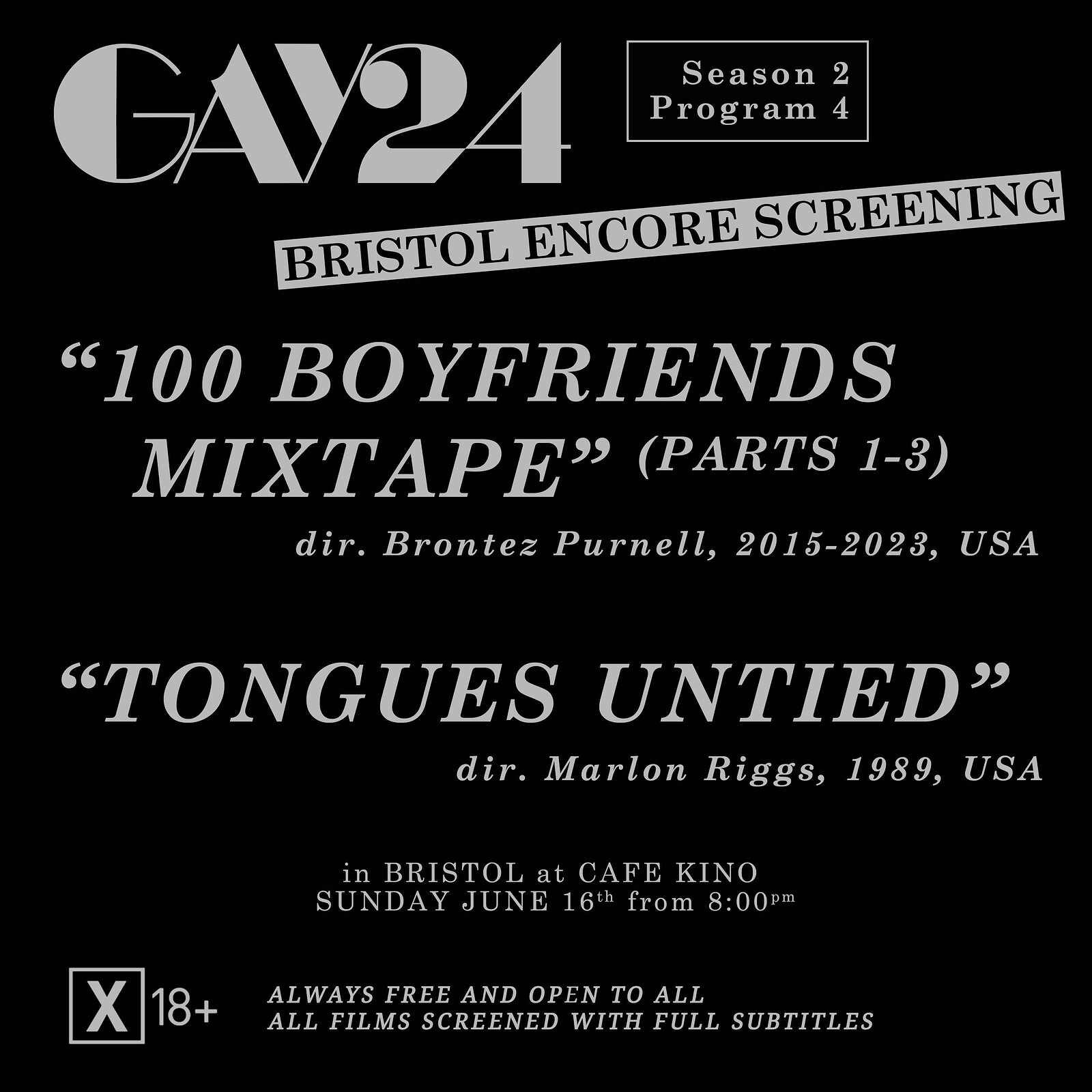 GAY24: 100 Boyfriends Mixtape + Tongues Untied at Cafe Kino