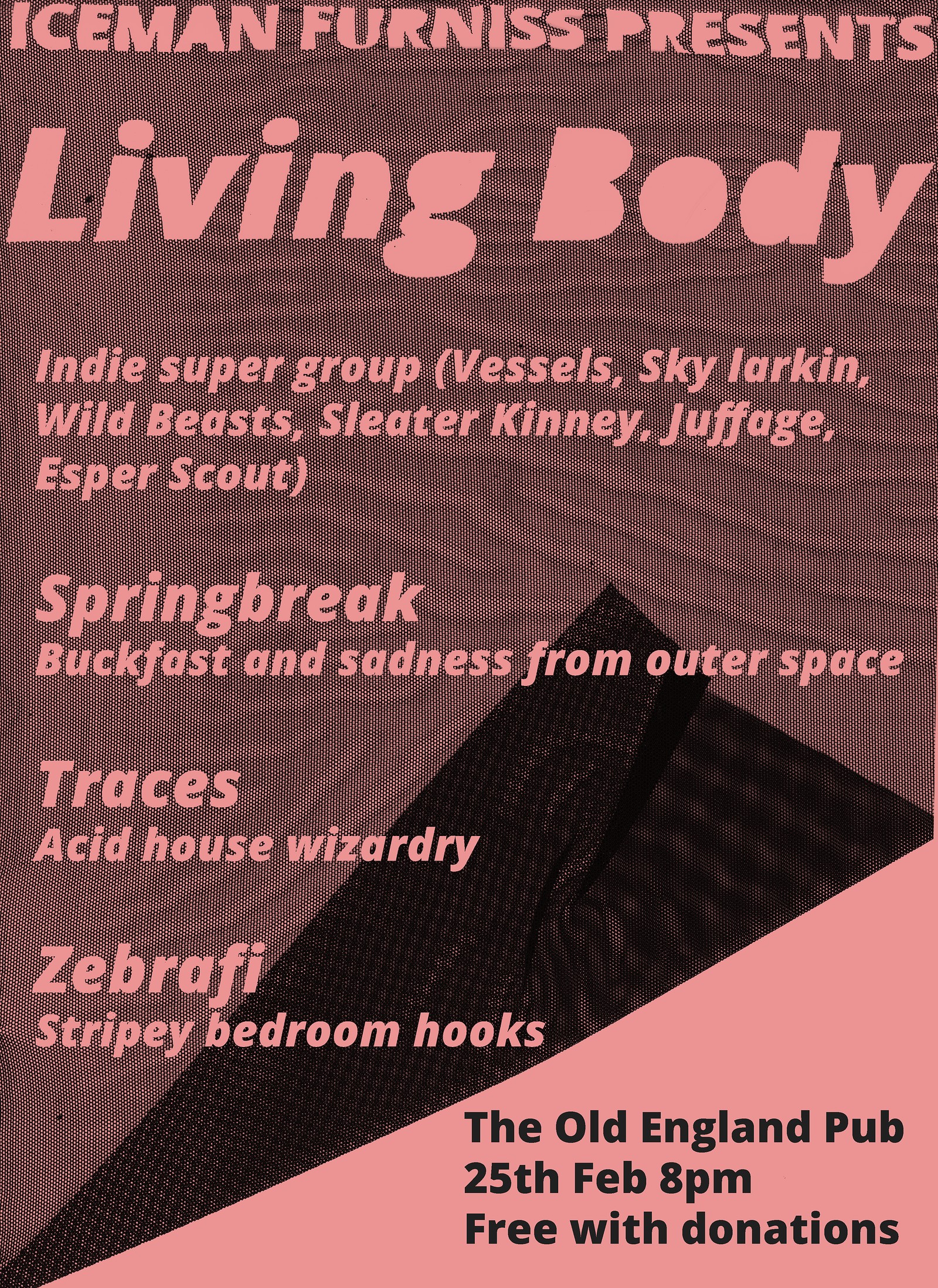 Living Body with Zebrafi, Springbreak, Traces at The Old England Pub
