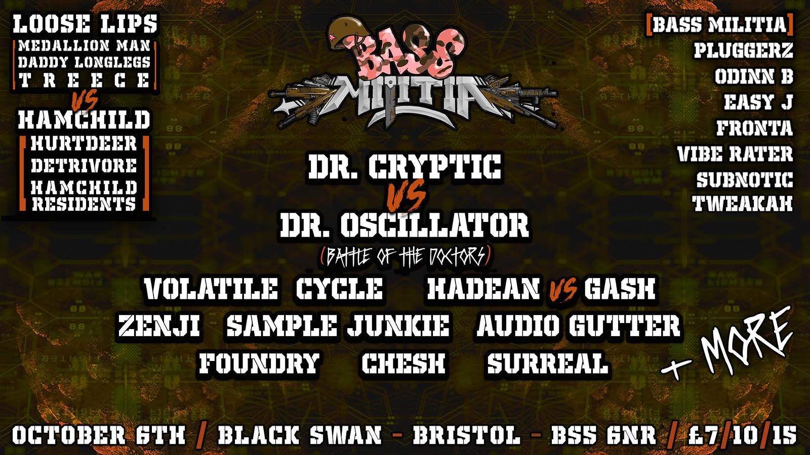 Bass Miltiia: Dr Cryptic/Volatile Cycle& tons more at The Black Swan