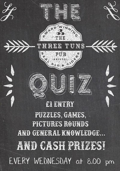 The Three Tuns weekly Pub Quiz at The Three Tuns