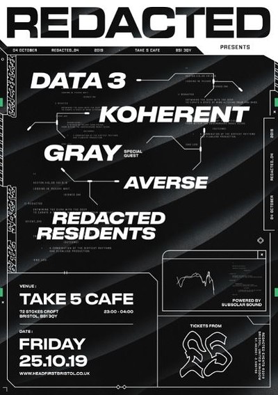 Redacted: 004 - Data 3, Koherent, Gray at Take Five Cafe