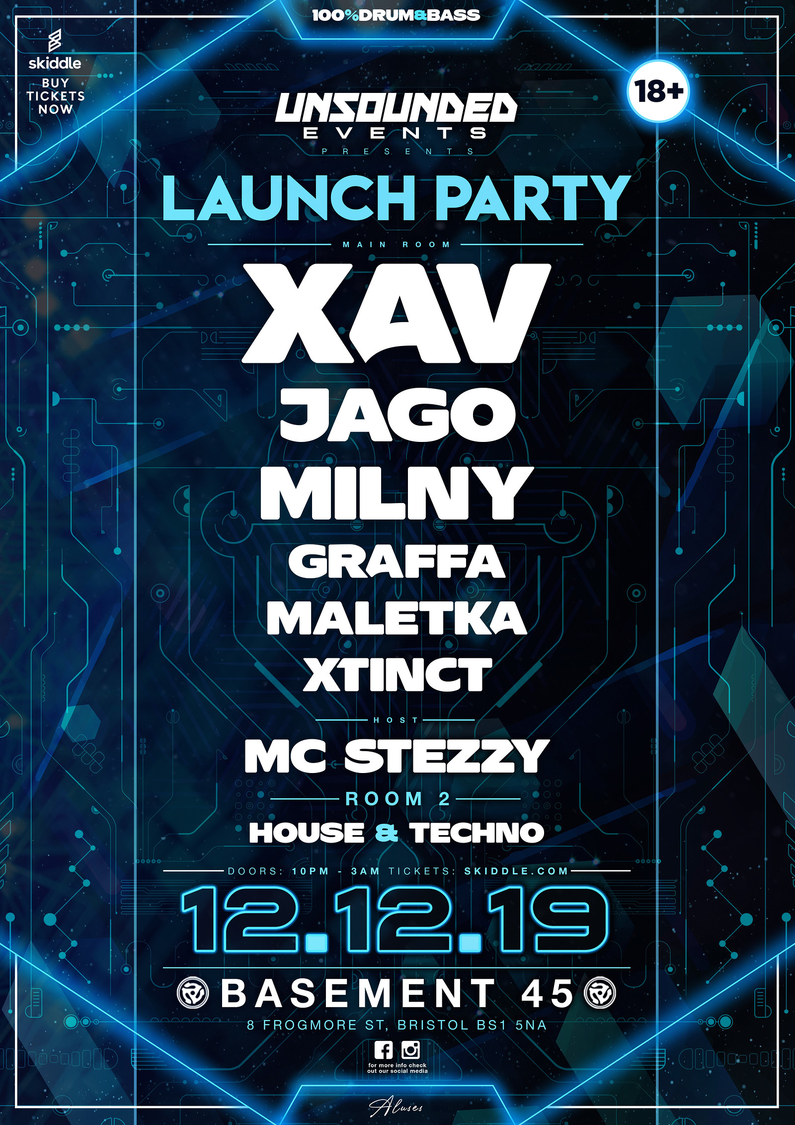 Unsounded Events - Launch Party - XAV, JAGO + MORE at Basement 45
