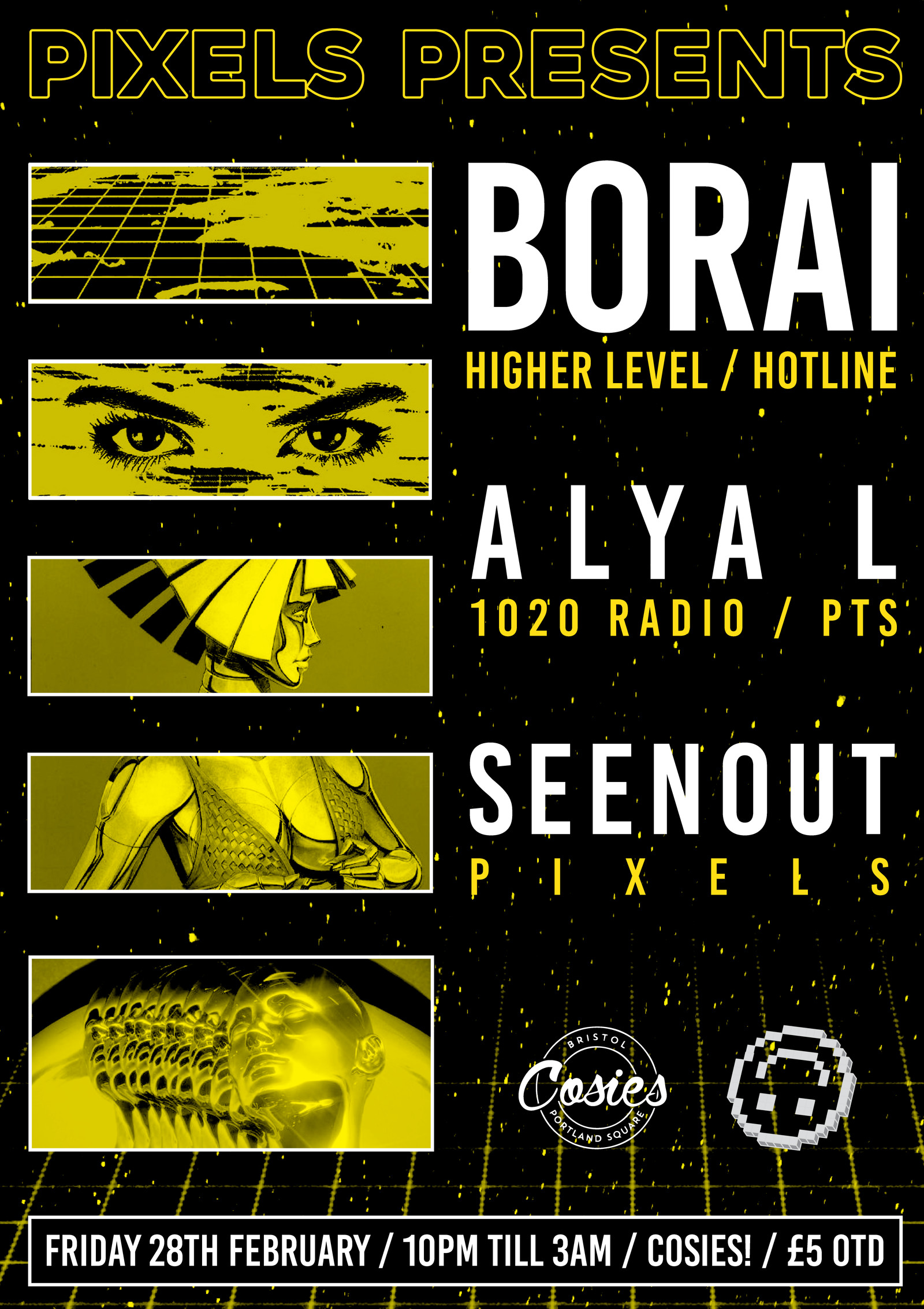 Pixels Presents: Borai / Alya L / Seenout at Cosies