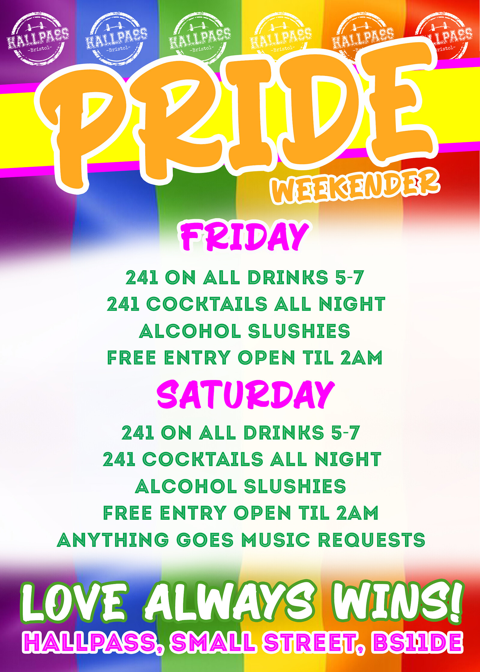 Free Pride weekender at Hallpass