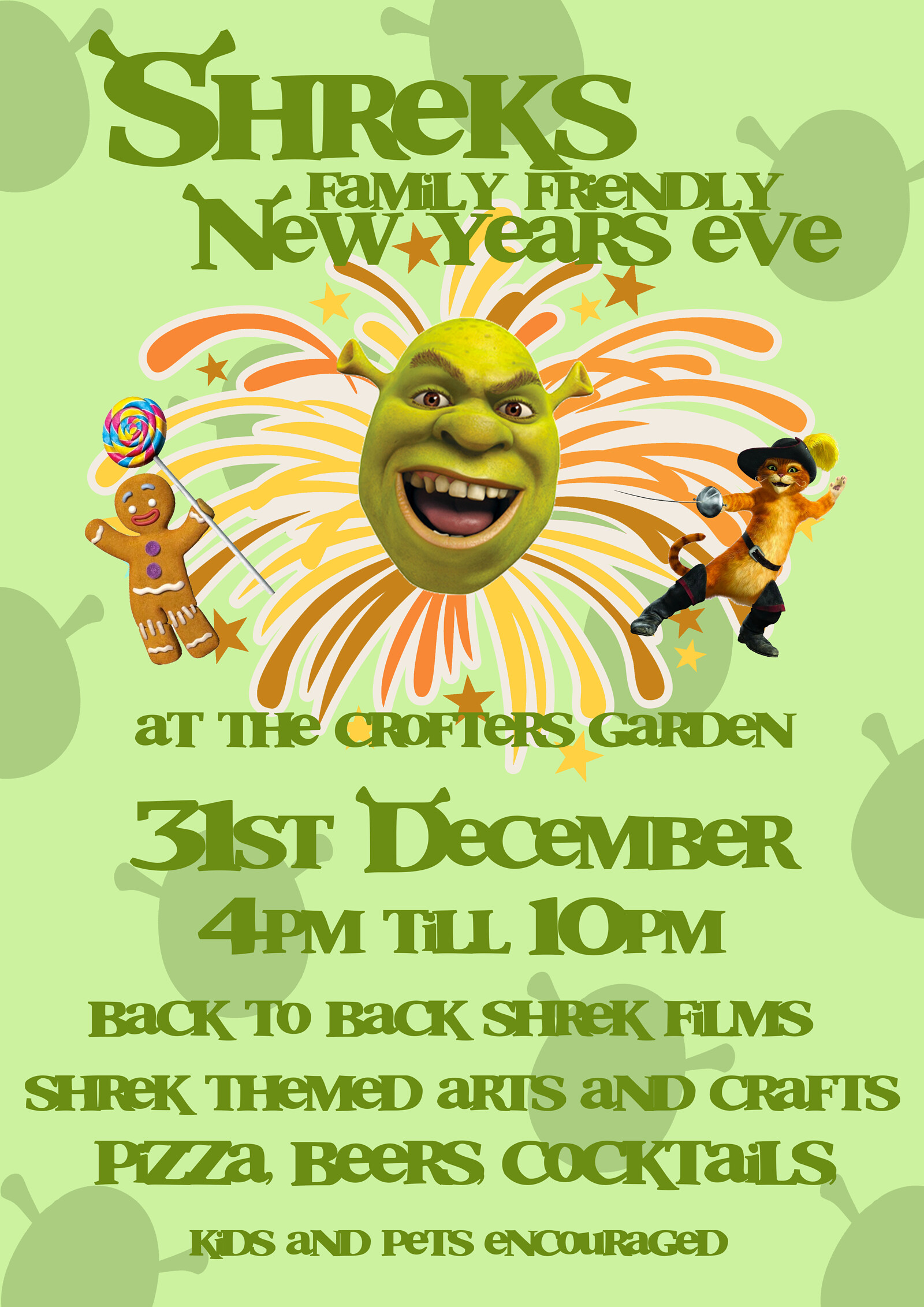 Shrek's Family Friendly New Years Eve - Free Entry at Crofters Garden