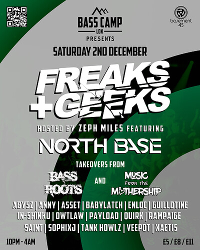 Bass Camp Present: Freaks & Geeks, North Base & . at Basement 45