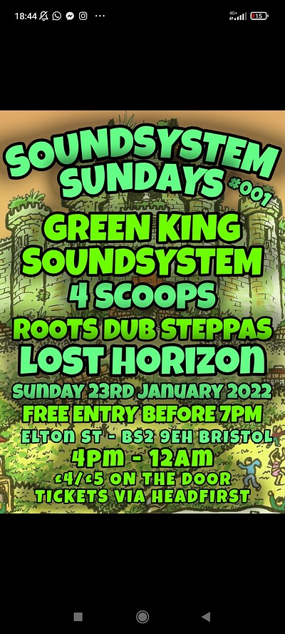 SOUNDSYSTEM SUNDAYS WITH GREEN KING SOUNDSYSTEM at Lost Horizon in Bristol