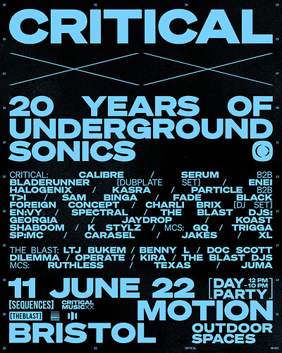Critical Sound XX Bristol day party x [SEQUENCES] at Motion in Bristol