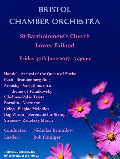 Bristol Chamber Orchestra at St Bartholomew's Church, Sandy Lane, Lower Failand, BRISTOL BS8 3SR