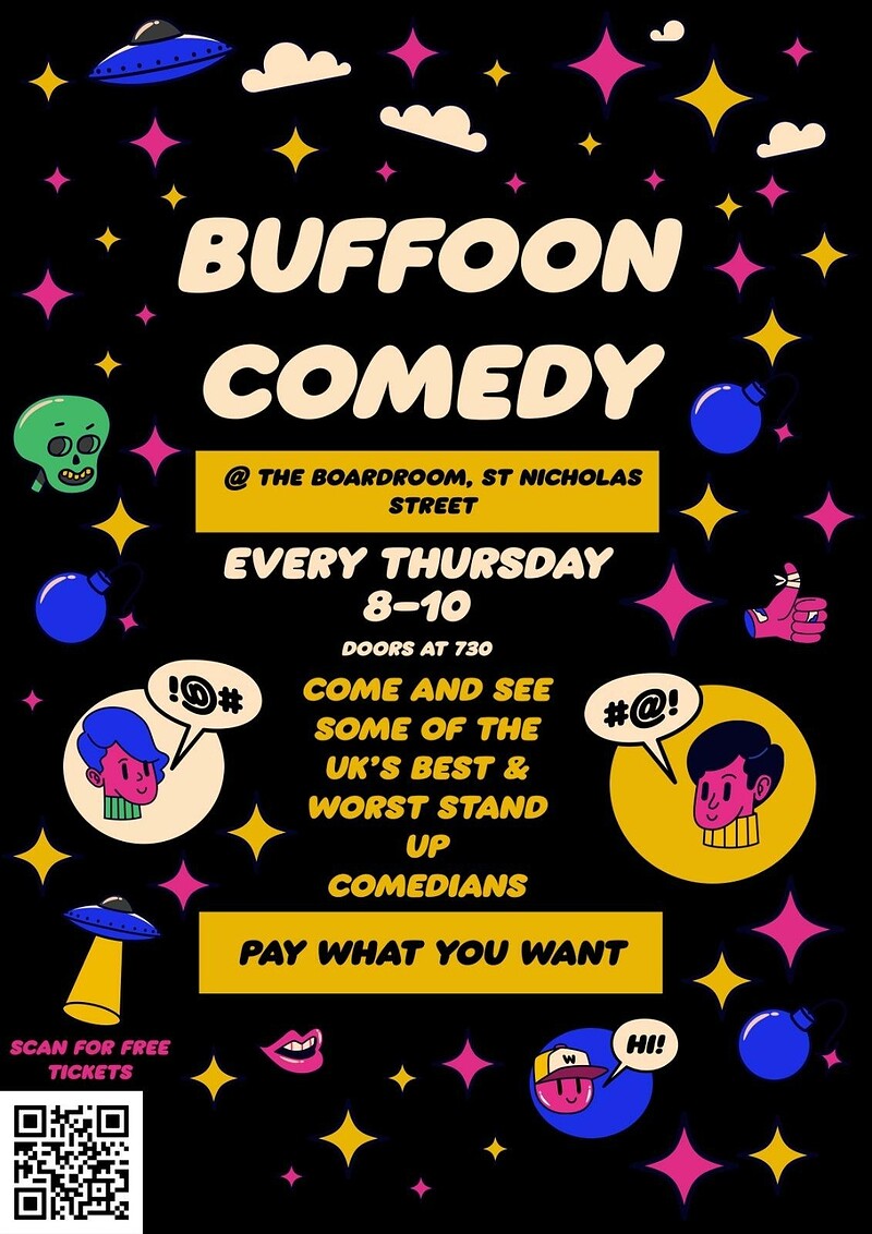 Buffoon Comedy November 17th Free Comedy at The Boardroom Bristol