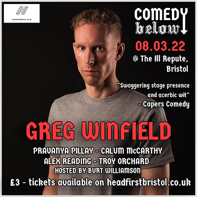 Comedy Below with Greg Winfield at THE ILL REPUTE in Bristol