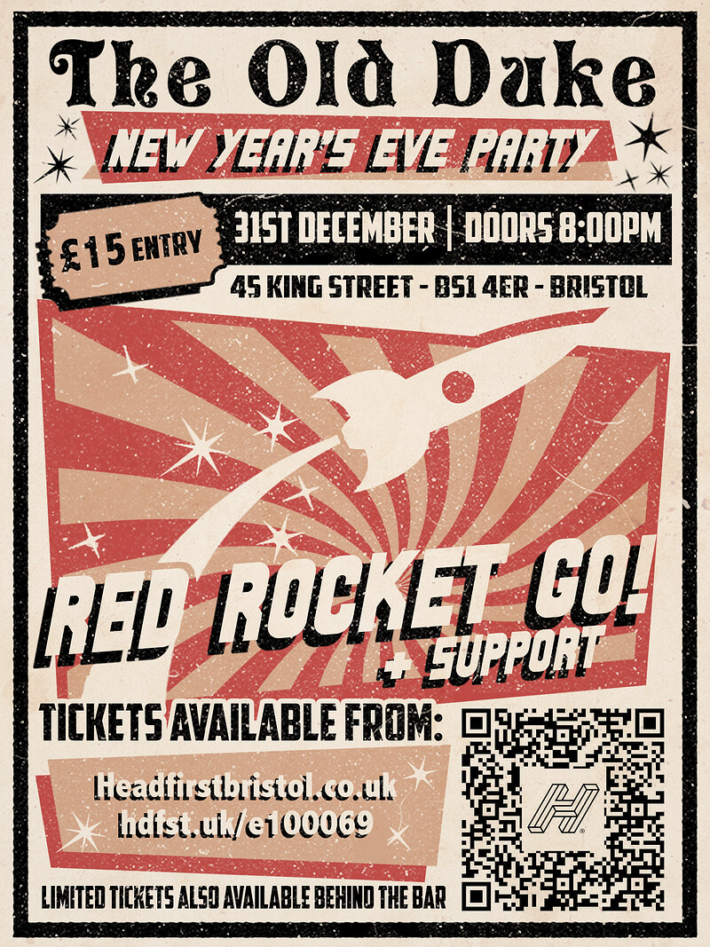 The Old Duke New Years Eve Party - RED ROCKET GO at The Old Duke