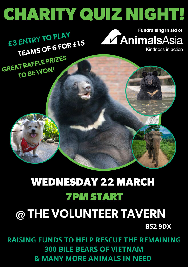 AnimalsAsia Charity Quiz at Volunteer Tavern